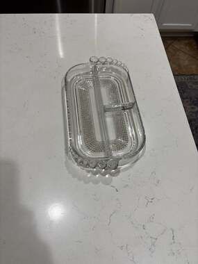 Vintage L.E. Smith 3-Section Divided Oval Relish Dish Tiny Hobnail Pattern Clear